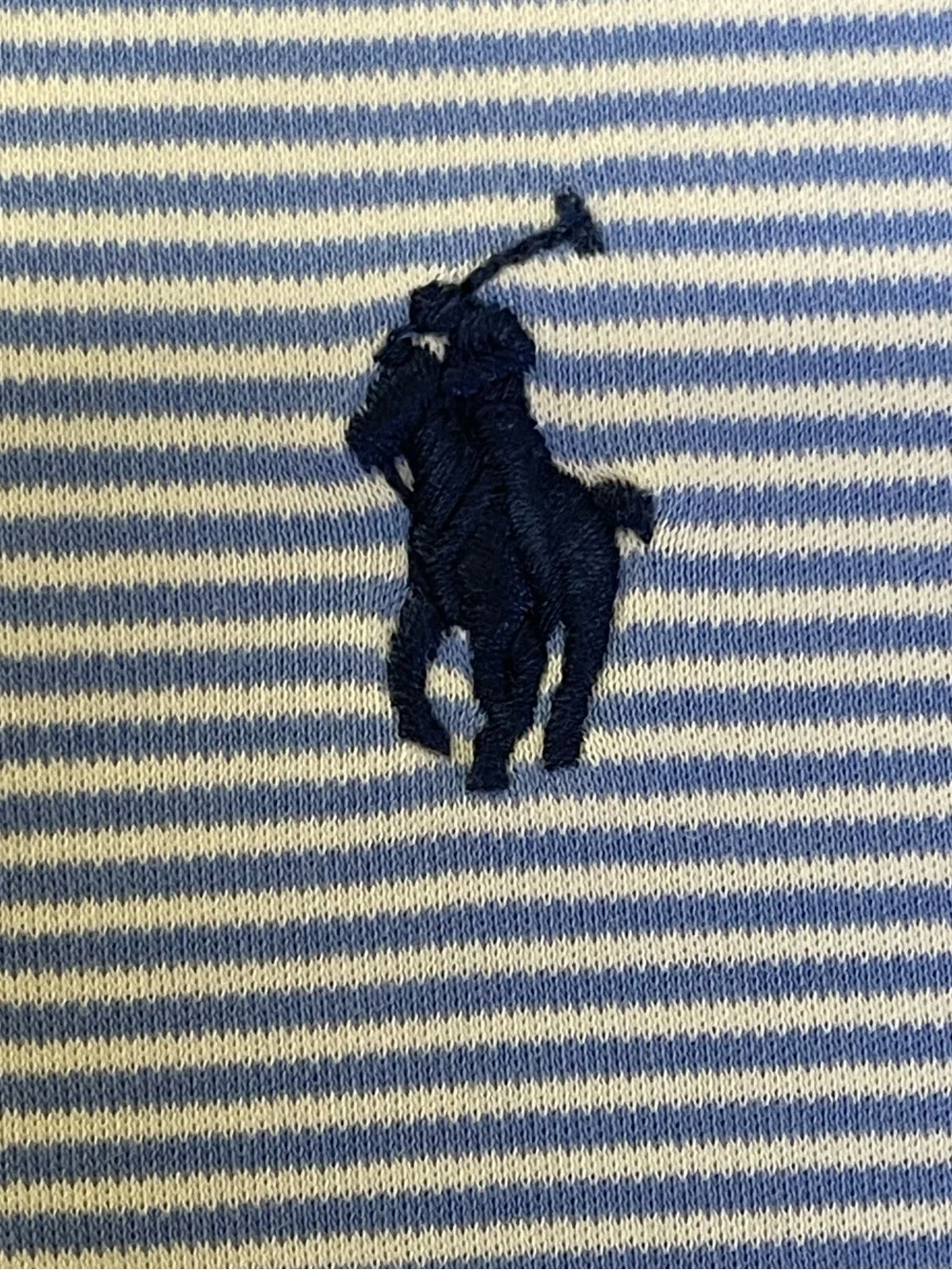 Ralph Lauren Men’s Large Light Blue & White Striped Polo Navy Pony *Flawed*